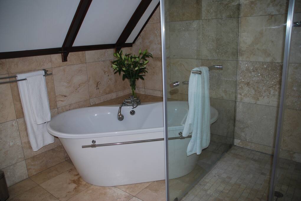 Relax in this stand-alone bath.