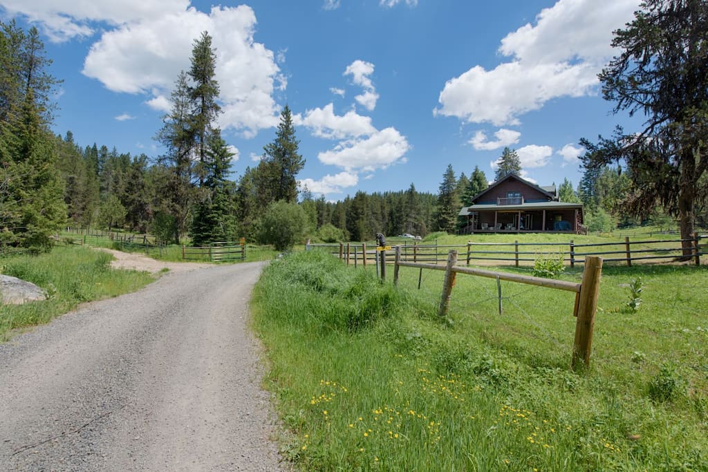Private road and entrance to the ranch house.