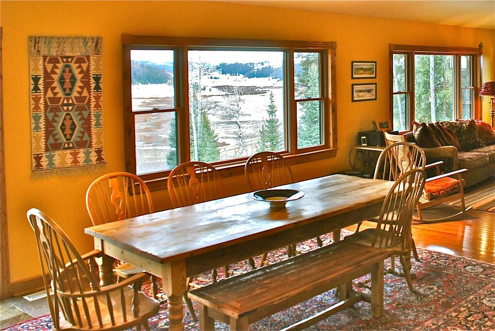 Old farm table and view of valley