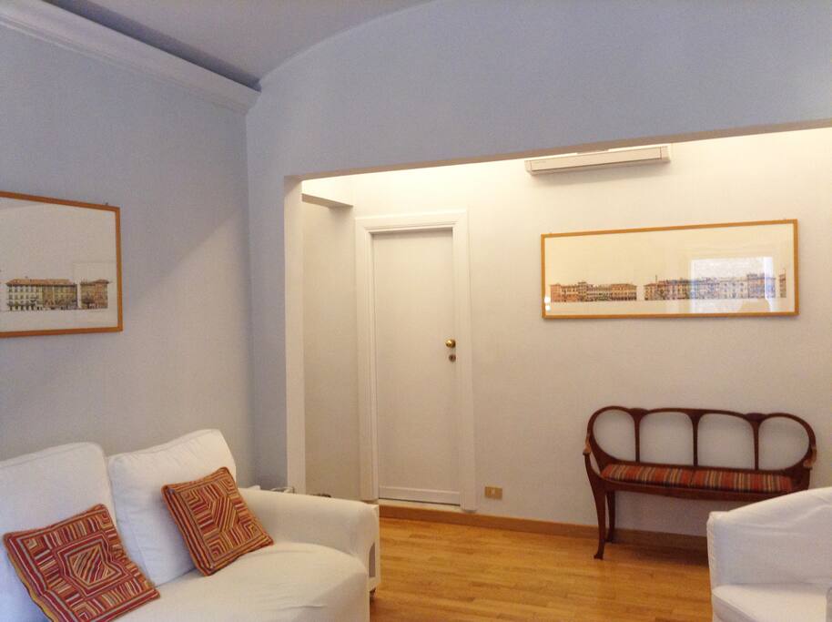 the living area with the double sofa bed