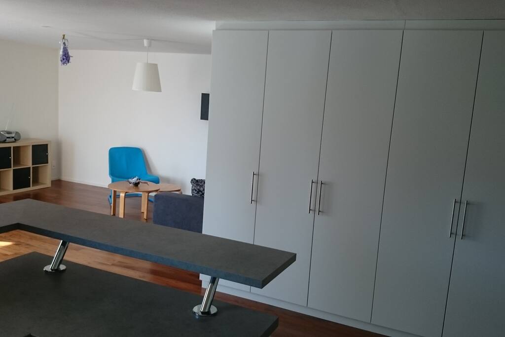 Wohnzimmer mit vielen Einbauschränken