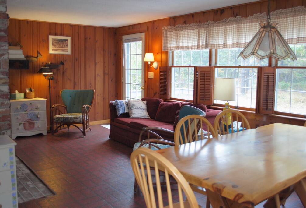 Comfortable open floor plan looking onto front deck