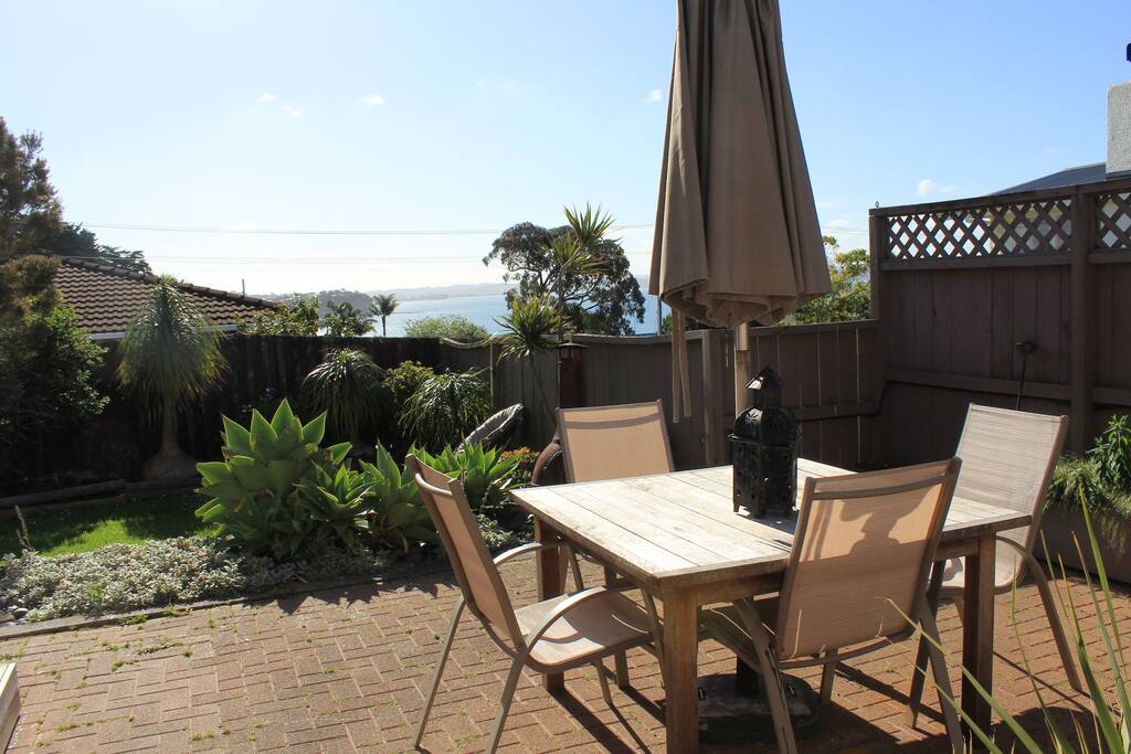 Outdoor area with chiminee and gas BBQ
