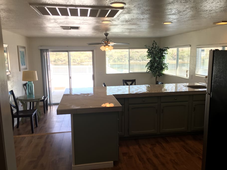 Kitchen, dining area overlooking the river.