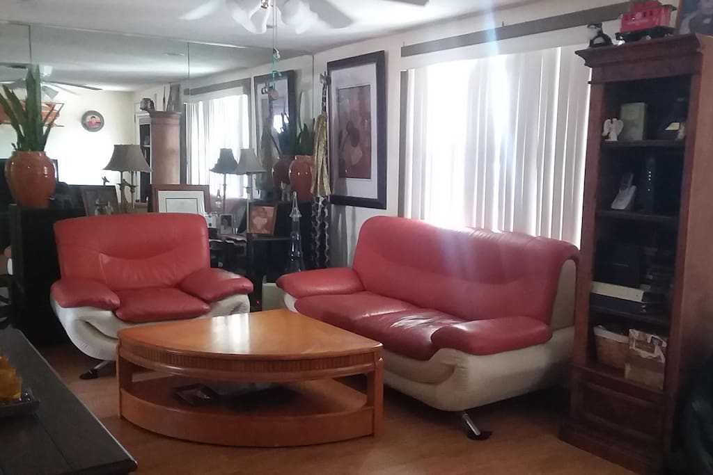 Common living room with flat screen TV, Roku and an Amazon video account