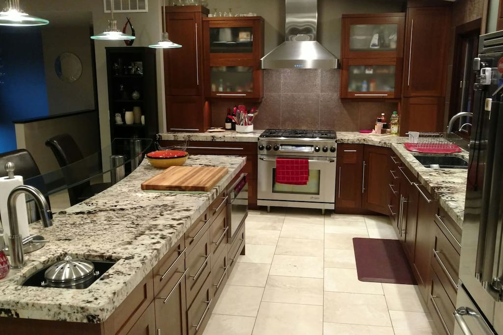 Plenty of counter space, professional appliances and cookware