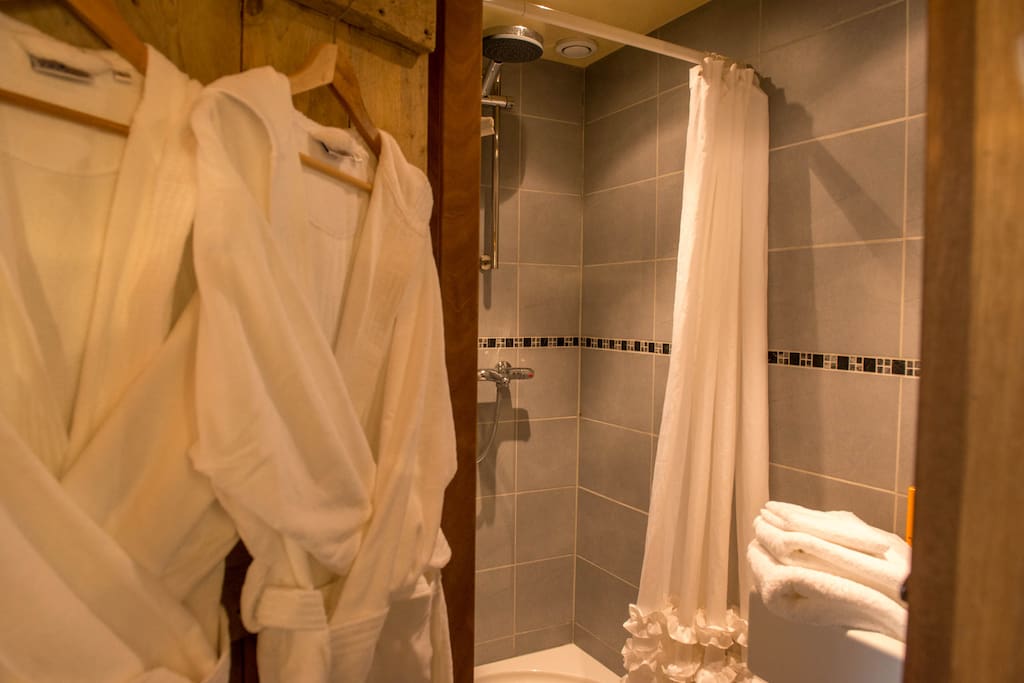 Op de begane grond is een douche met toilet.