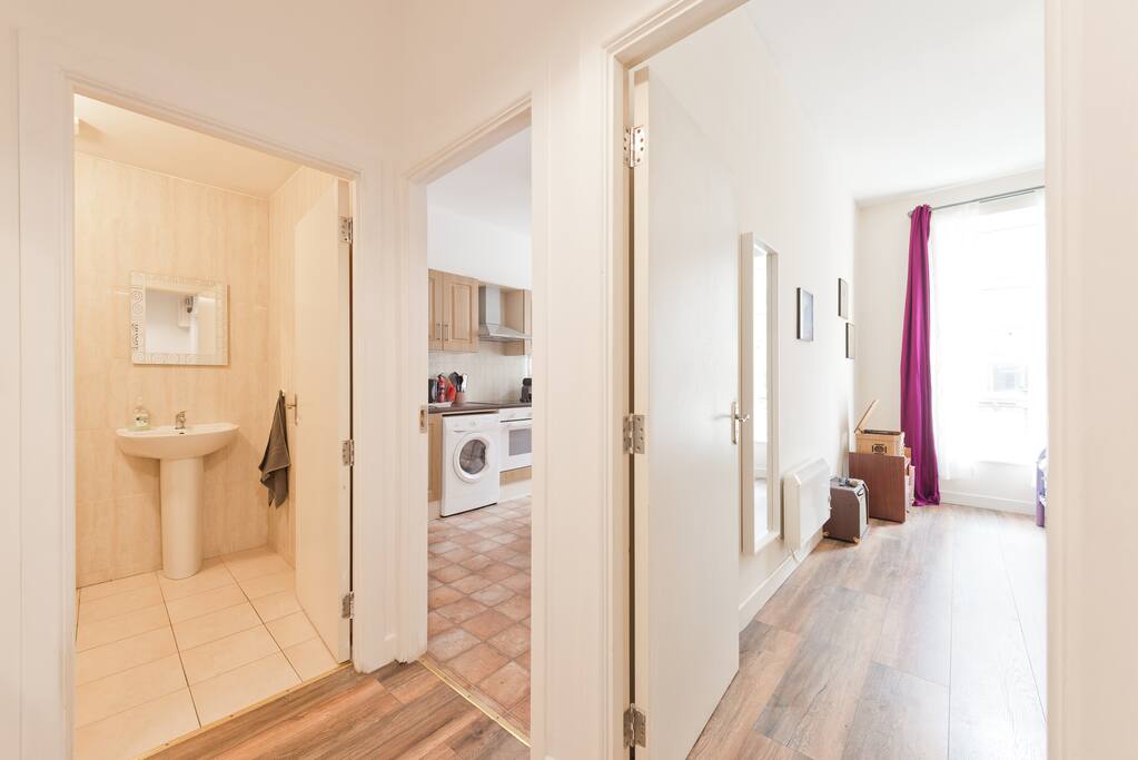 Separate bathroom, kitchen, and bedroom