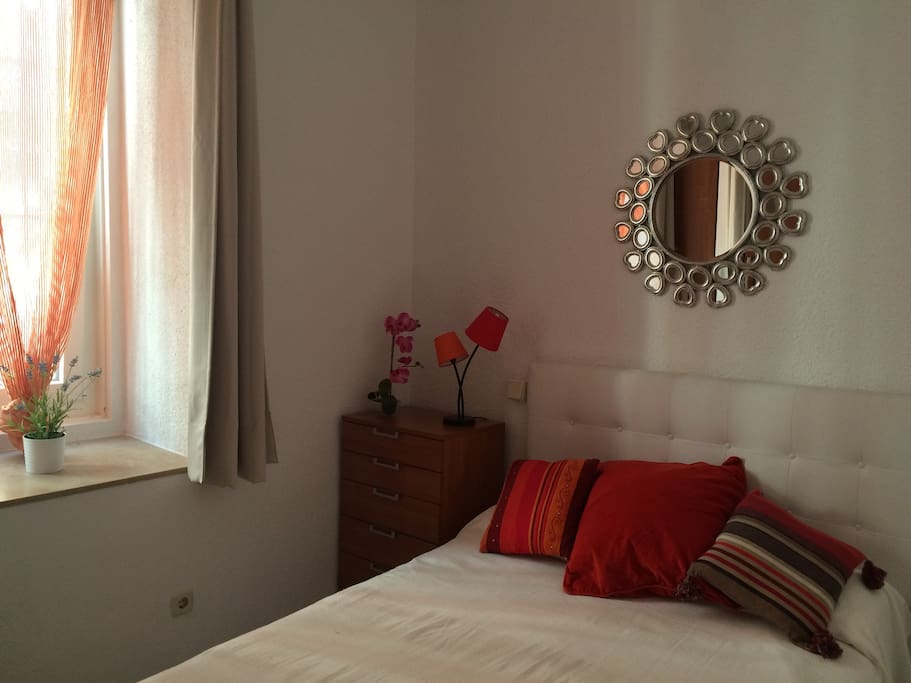 BEDROOM with a 140cm bed, big window. Sheets provided. Sunny and quiet