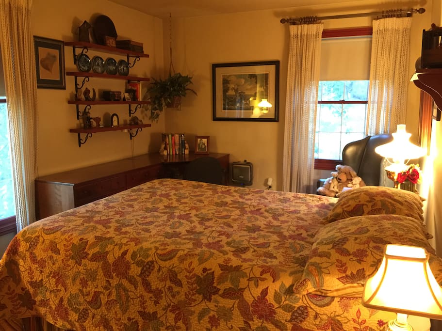 Great views of stream & pond. Plenty of closet and dresser space. Desk in corner.