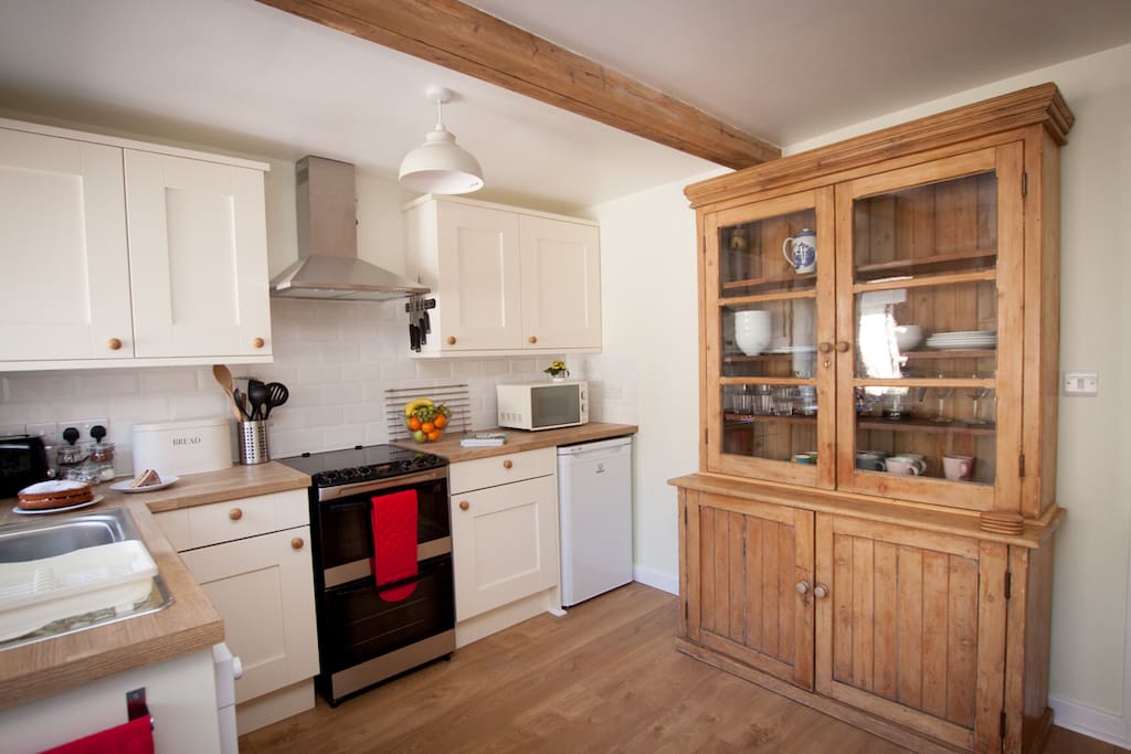 Plenty of storage, including a Victorian dresser.