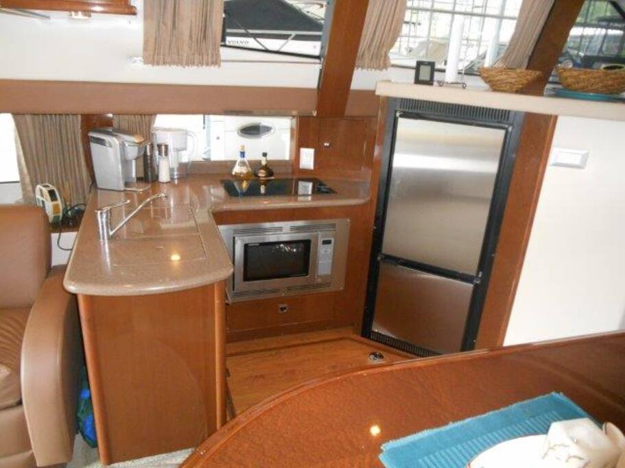 This is a stock photo. Our kitchen is the same, with a wood grain fridge to match cabinets.