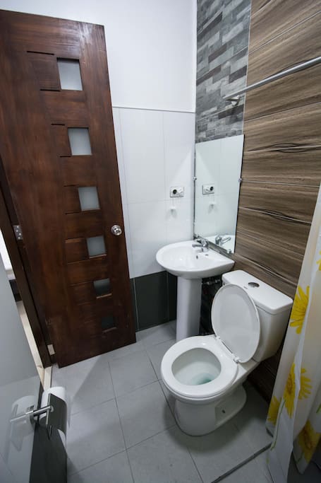 Private toilet and bath in the room