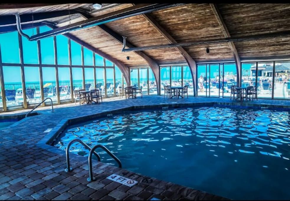 Indoor heated pool with hot tubs!