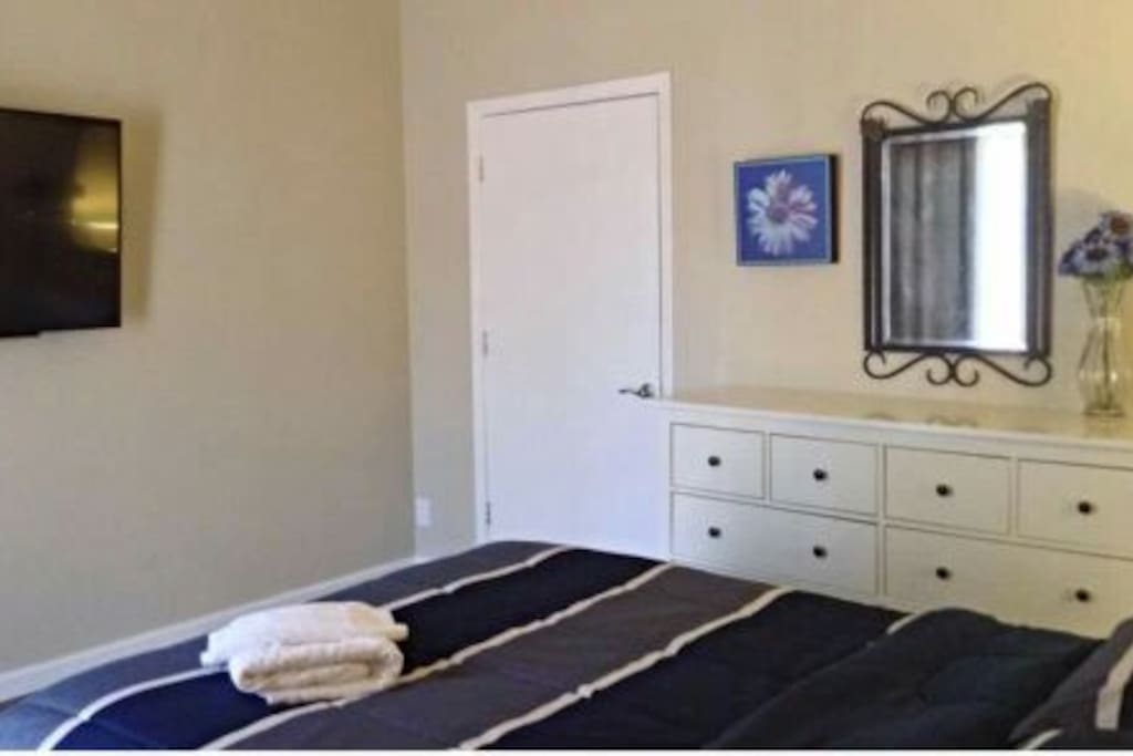 a TV screen is in this room. You can hook up your fire stick or HDMI cable to watch your favorite show