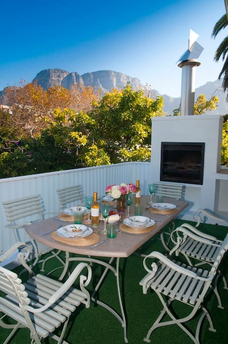 Outdoor balcony with mountain view