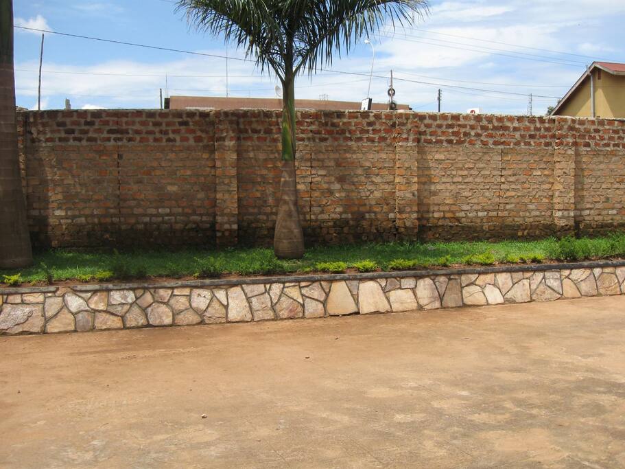 Spacious clean compound with palm trees