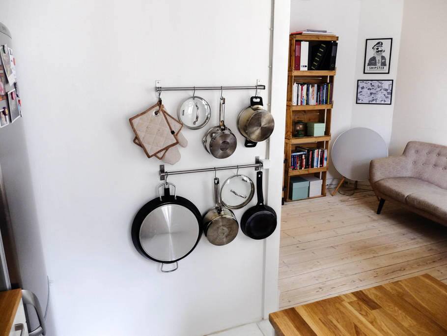 Living room from the kitchen (the photo hasn't been updated so there has been a few upgrades. New sofa and shelves)