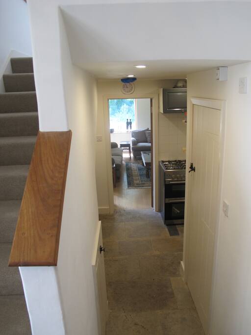 up the stairs to the bedroom,