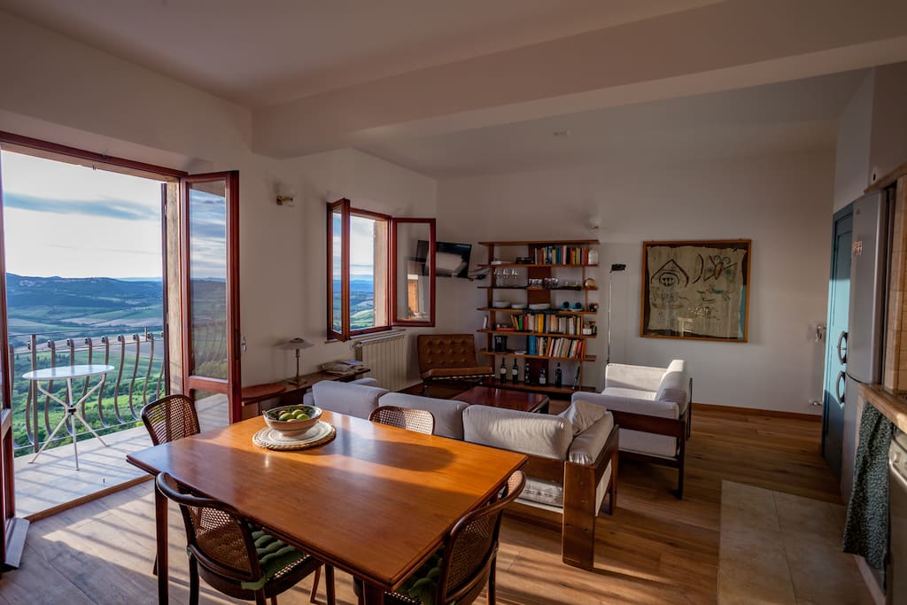 Living room with terrazza and kitchen