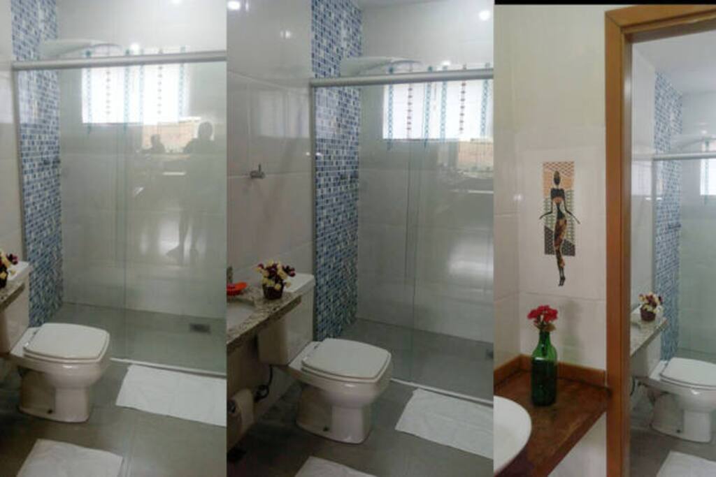 Tem ducha, mas pode ir até a cachoeira