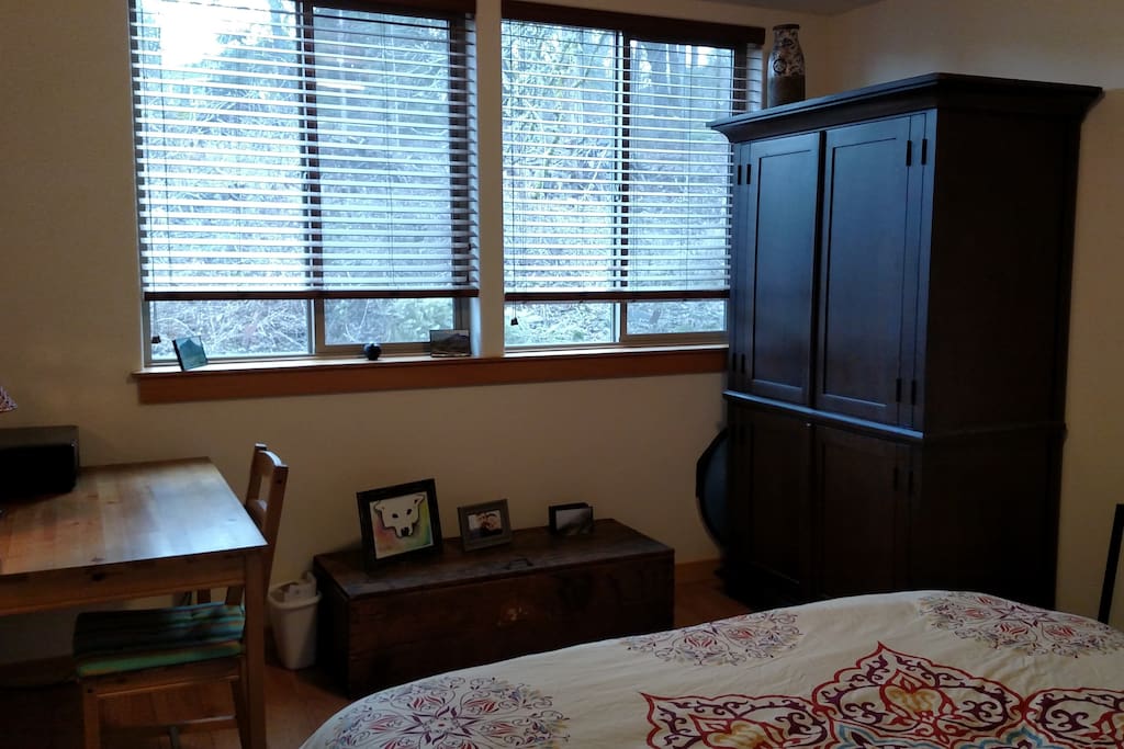 Enjoy a quiet forested view out your window.