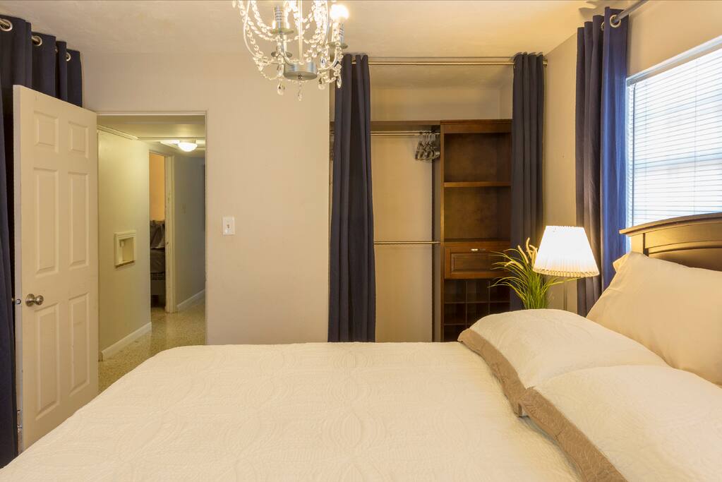 Queen Size Bed with Blackout Curtains!