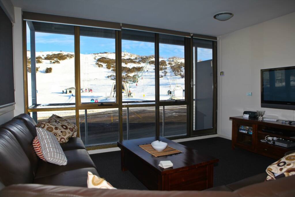 The view from the chalet. Watch the kids on the slopes from the comfort of the lounge room. Devine.