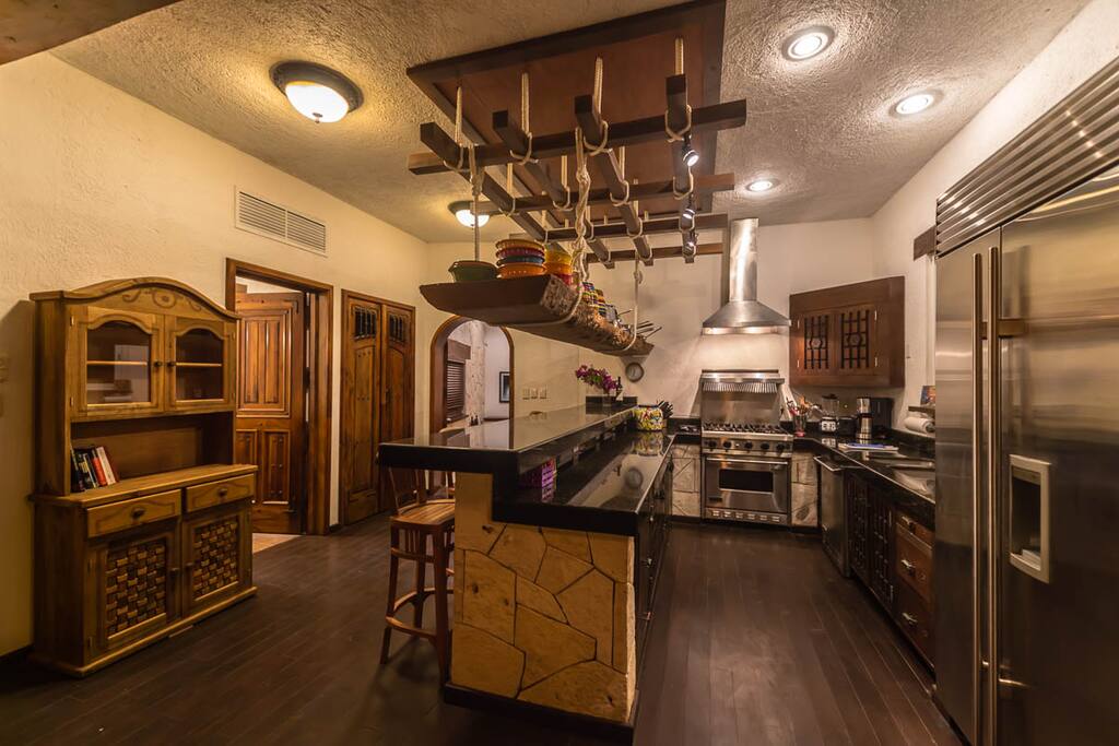 view from living area to kitchen