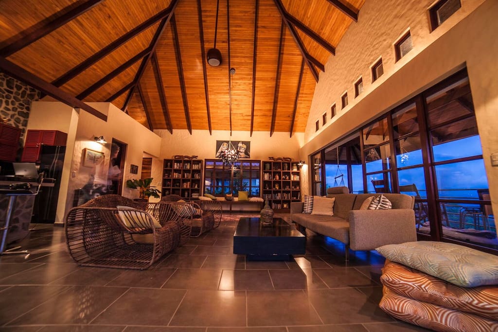 Living room with high ceilings