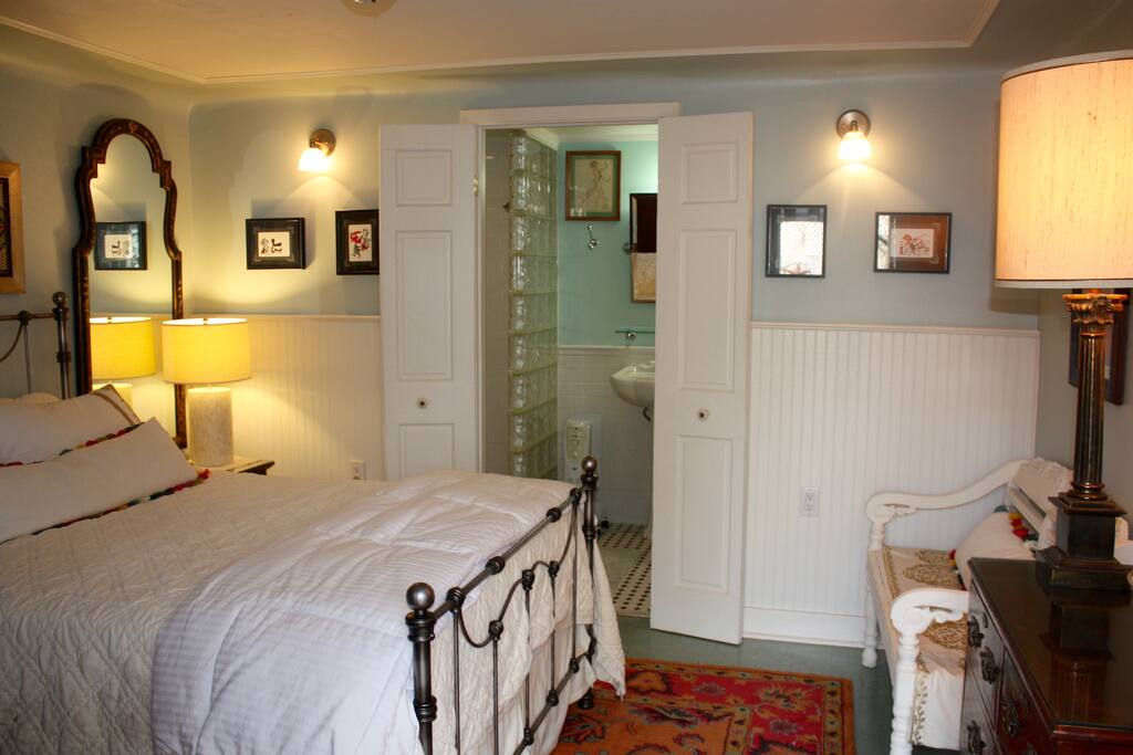Another view of the private bedroom & bath. There's an electric heater in the bathroom if needed.