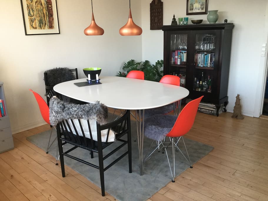 Dining table with new comfortable chairs
