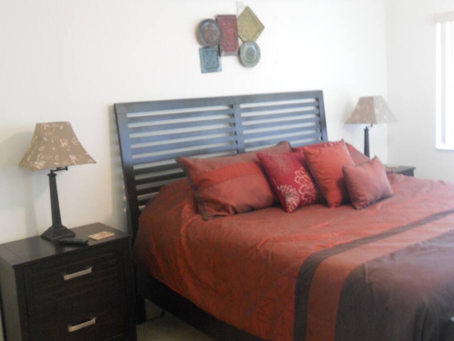 The bedroom has a king size b