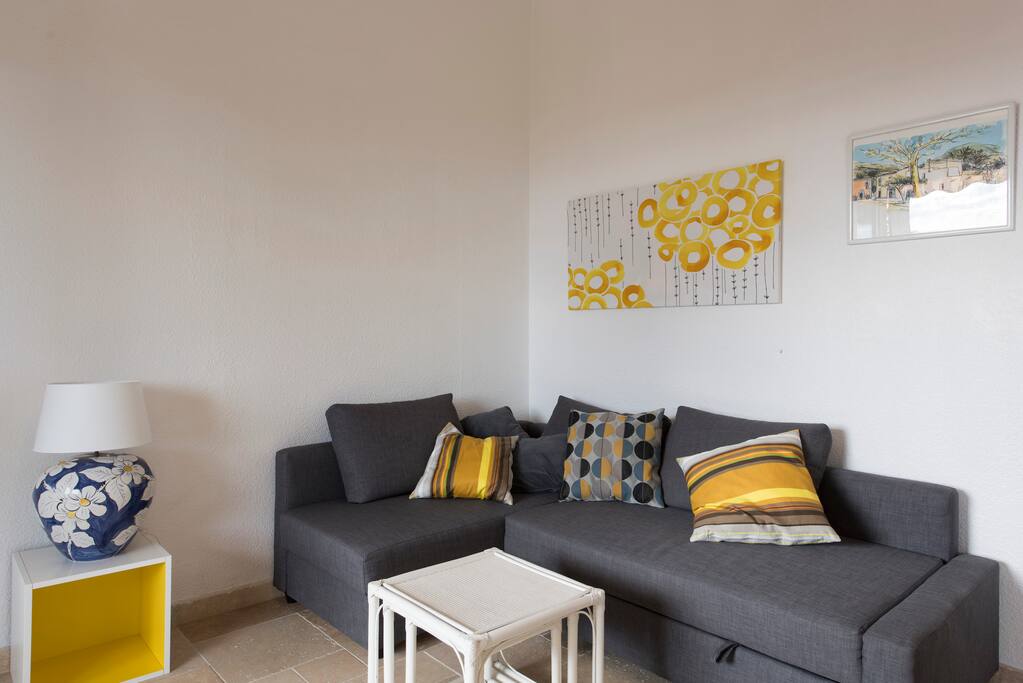 Living area with double sofa bed