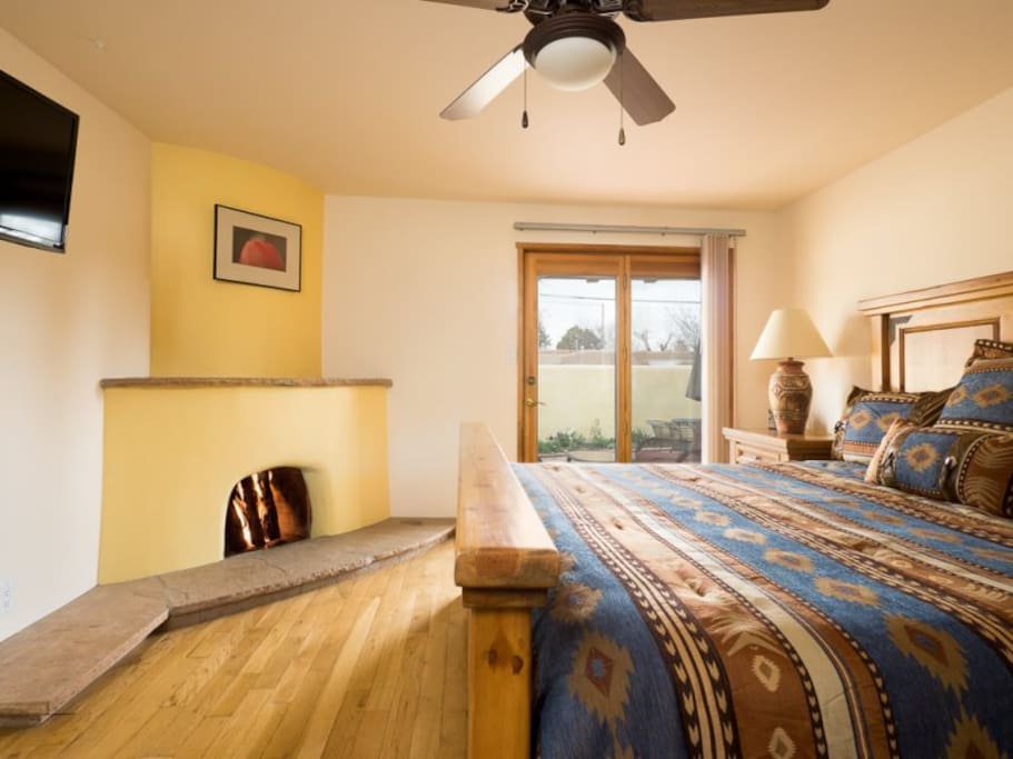 Working Kiva fireplace in master and Two Casitas is happy to provide firewood