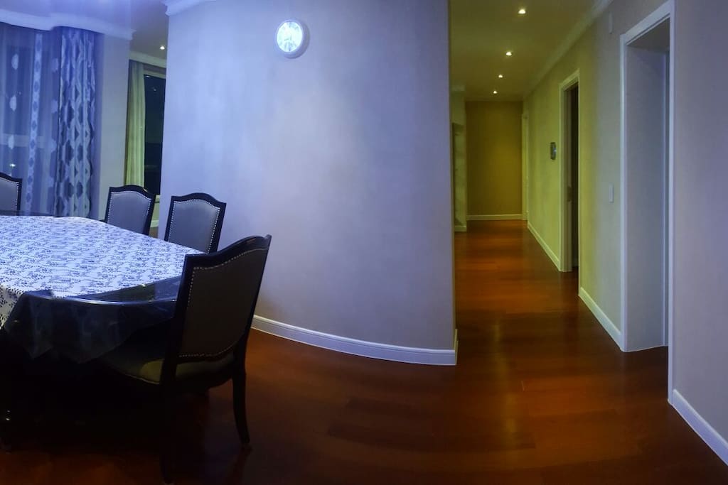 Dining room is in between the kitchen and living room. Dining table can be expanded to 8 people.
