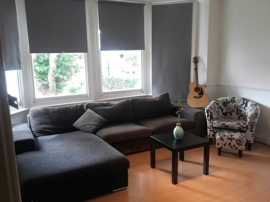 living room with large couch capable of sleeping 2