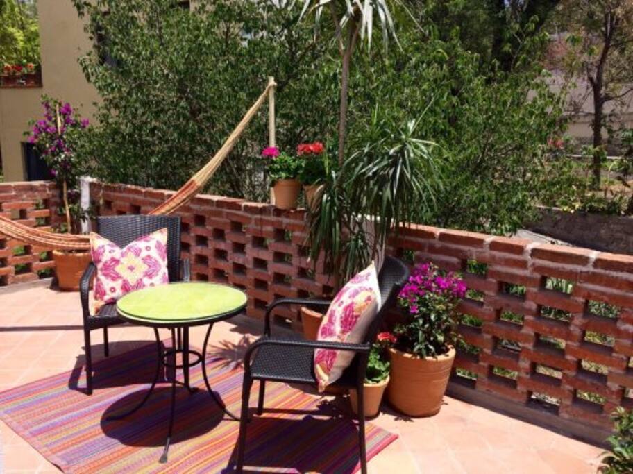 Beautiful outdoor area leading to rooftop