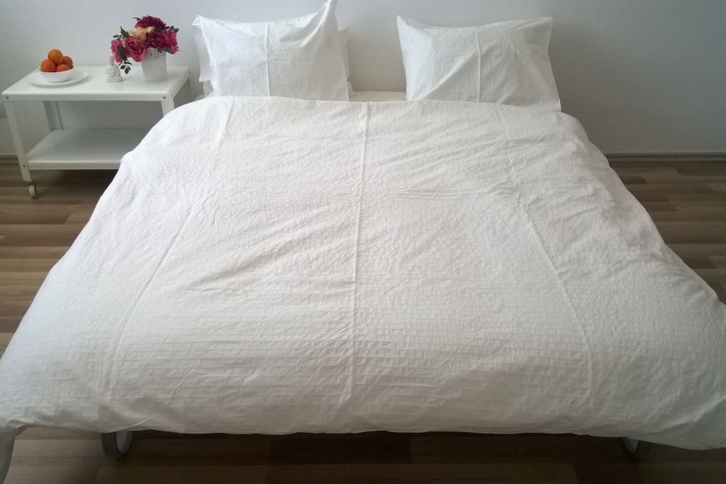 Bed number two 160 cm by 200 cm, with a very good quality mattress.