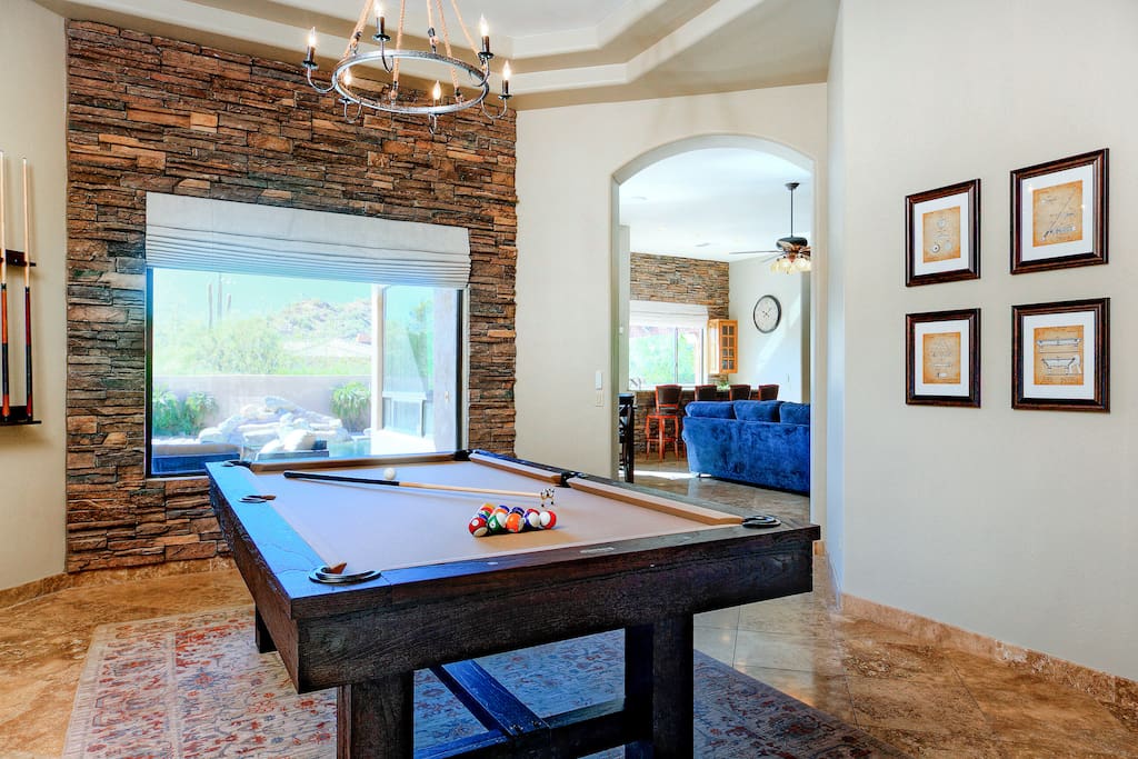 Pool table and desert views in the game room.