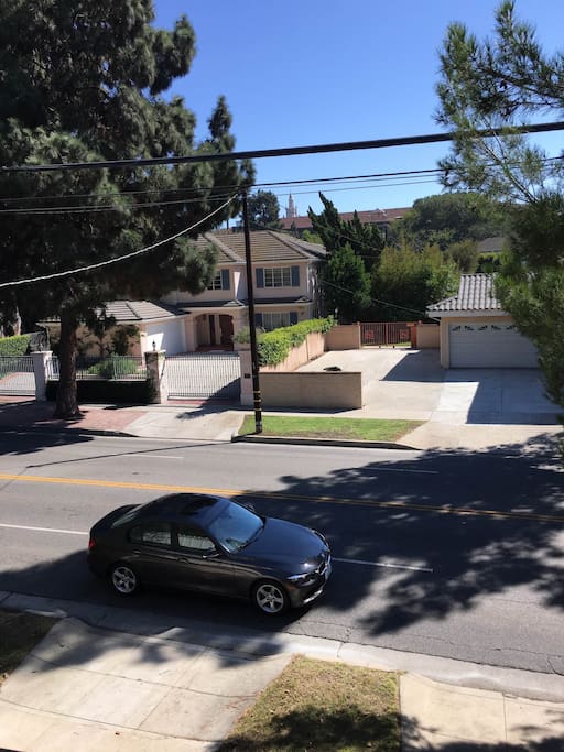 View from window of historic Hancock Park neighborhood