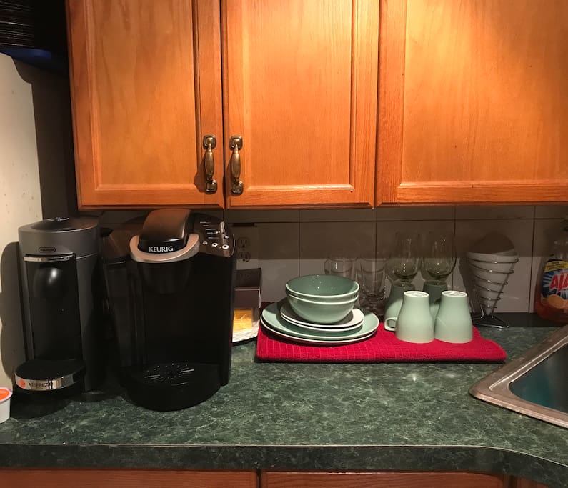 Coffee, Cappucino Maker and an array of teas to start your day.