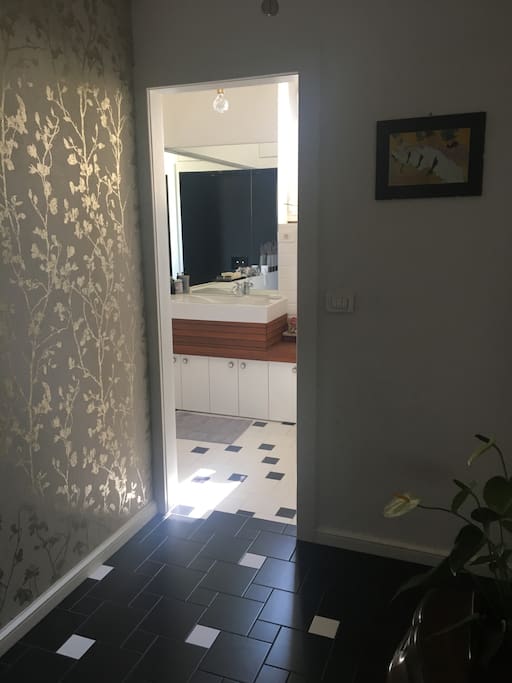 To the bathroom...
