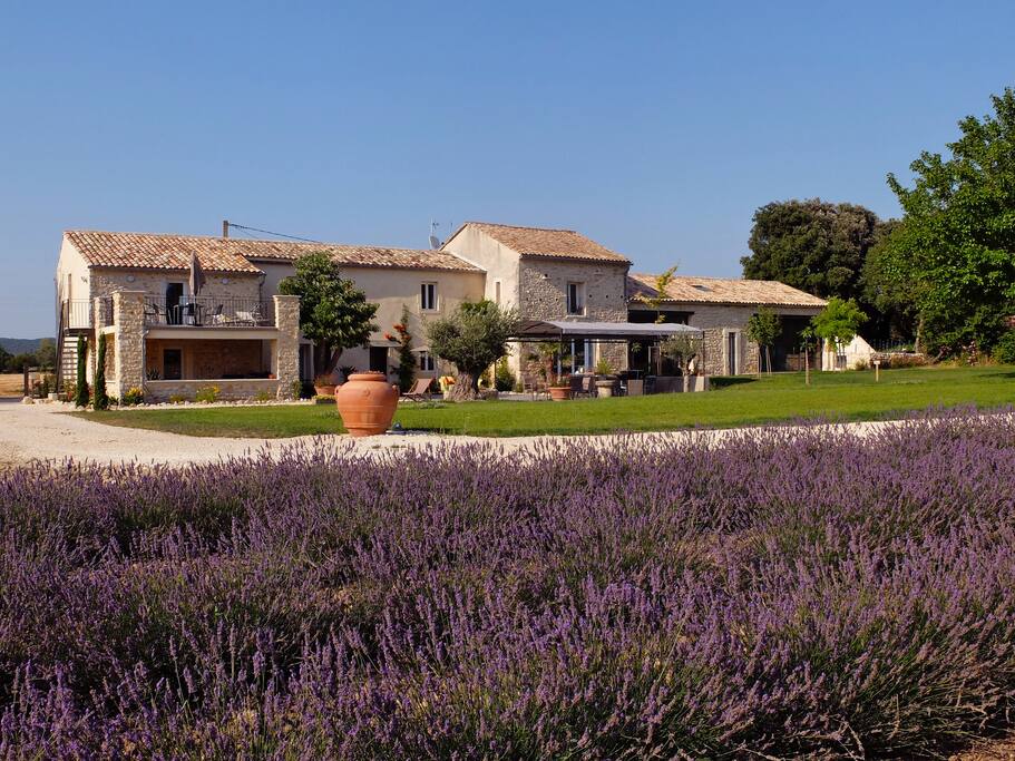 le domaine;les gites du coté gauche avec leur terrasses