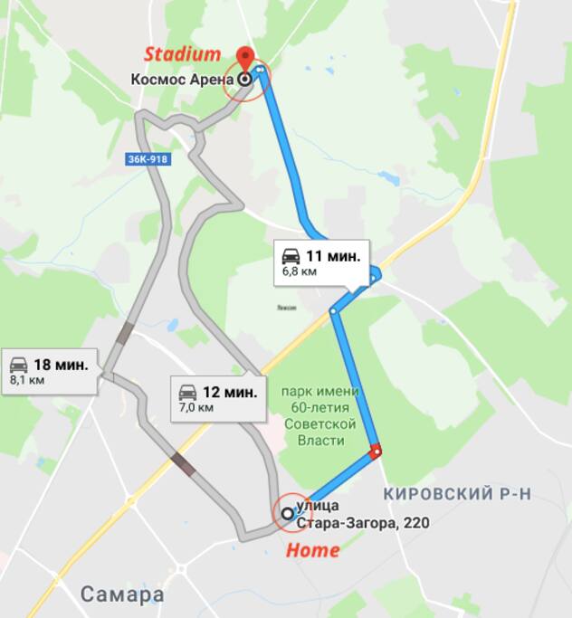 Map N2 road from home to station