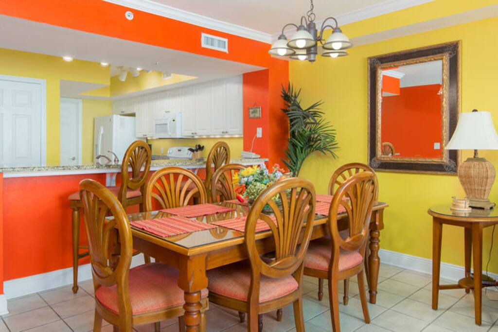 Dining area seats 8 total