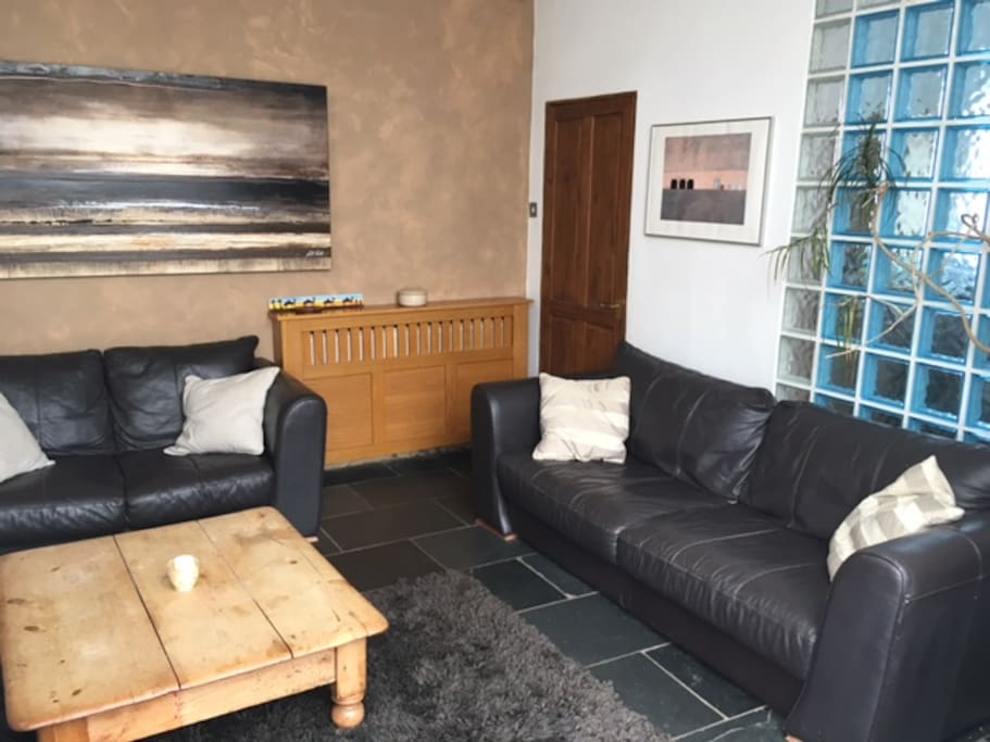 Living room with leather sofa