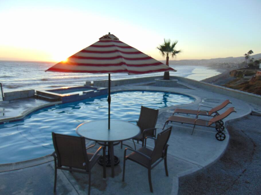 pool & jacuzzi at sunset