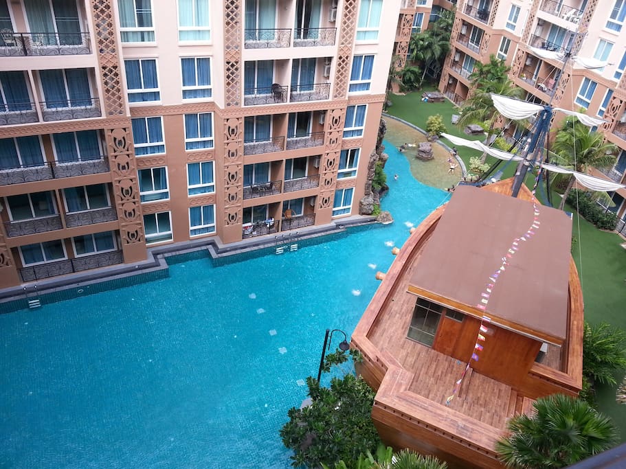 View of pool area from balcony (7th floor)