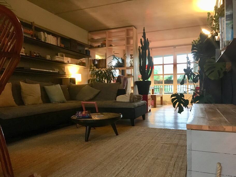 Living room with spacious corner couch